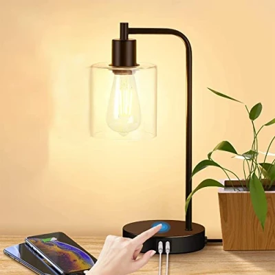 Immagine di Lampada da Tavolo Touch Sensitive LED Comodino con Porta di USB Dimmerabile Scrivania Vintage Luce Lettura 3 Livelli Luminosità per Camera Letto Soggiorno Ufficio