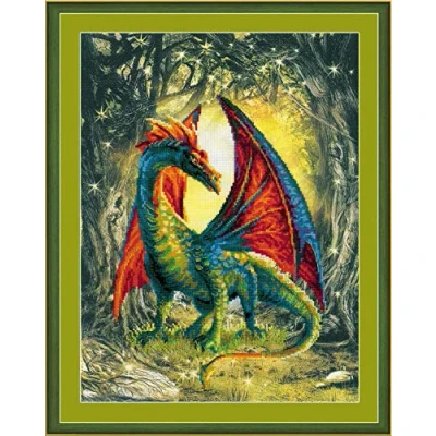 Immagine di RIOLIS 0057 PT Foresta Drago Ricamo a Punto Croce, Cotone, Multicolore, 30 x 40 0,1 cm