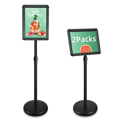 Immagine di Mutualsign 2pcs A4 Supporto Espositore Regolabile Poster da Pavimento Segno Avviso del Supporto, Il Porta in Alluminio può Sostituire Rapidamente i Poster（nero）