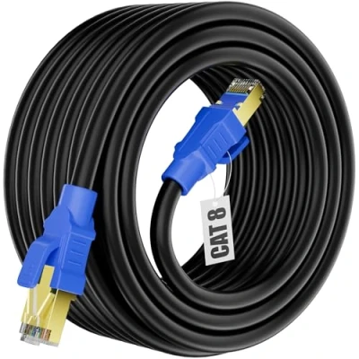 Immagine di Cavo Ethernet 30 Metri, Lan Cat 8 Metri Long di Rete Alta Velocità Internet Nero Schermato Wlan Interno Patch Impermeabile Resistente per Gaming Router 40Gbps 2000MHz