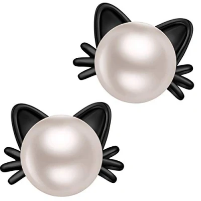 Immagine di orecchini gatto oro rosa donna perle Argento di perla set anallergici Sterling 925