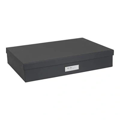 Immagine di Bigso Box of Sweden portadocumenti scrivania per fogli formato A3 ufficio con coperchio e maniglia Organizer in fibra di legno carta grigio scuro