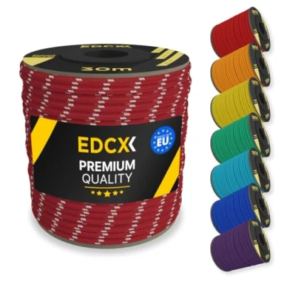 Immagine di EdcX 4mm Nylon Paracord 550 30m (100 Piedi) Tipo III, Corda 100% Nylon, 7 Fili, in Tinta Unita (Reflective Red, 30 m)