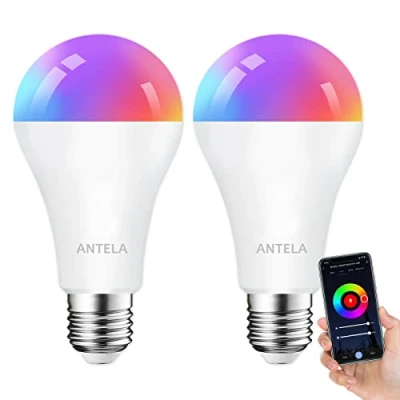 Immagine di ANTELA Lampadine LED Alexa Inteligente WiFi E27 12W 1320ML, Dimmerabile Lampadina Smart, 94W equivalente, RGB &amp; 2700K 6500K bianco freddo caldo, compatibile con Alexa/Google Home, 2 pezzi