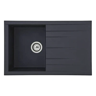 Immagine di Respekta Lavello in mineralite nero/lavello da incasso a 1 vasca 80 x 50 cm/lavello adatto per armadi di larghezza superiore cm