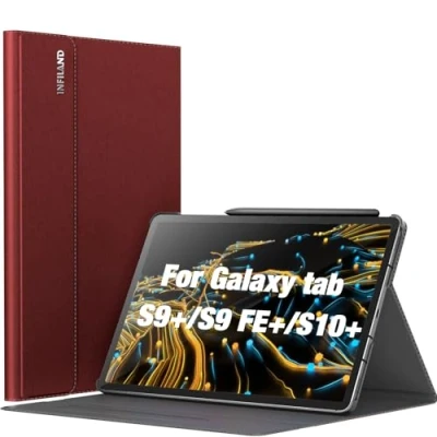 Immagine di INFILAND Custodia per Samsung Galaxy Tab S10+ Plus/S9 FE+/S9+ Plus 12.4 pollici 2024/2023 Release, Supporto Multi angolo, Funzione di auto sveglia/sonno, Rosso Scuro