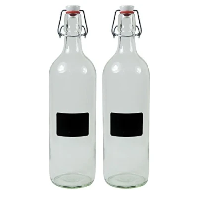 Immagine di mikken 2 bottiglie vuote di vetro da 1000 ml con chiusura a leva, in porcellana riempire, etichette