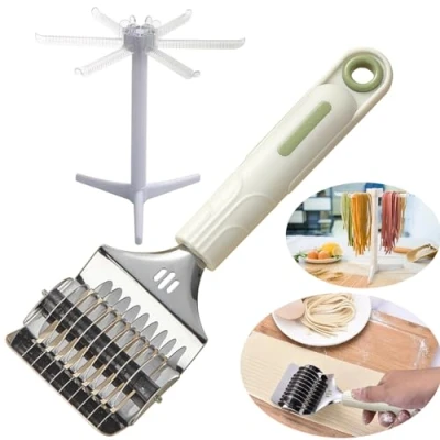 Immagine di Macchina per La Pasta Manuale, Fresca, Noodle Maker in Casa Acciaio Inossidabile, Tagliatelle Stampa Macchina, Torchio Freschi Spaghetti, con 1 Stendi Fresca Pieghevole