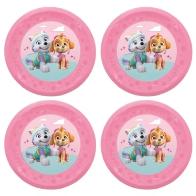Immagine di Procos Piatto di plastica Paw Patrol Skye e Everest, 4 pezzi, riutilizzabile, stoviglie per feste compleanno o a tema, eroi zampe