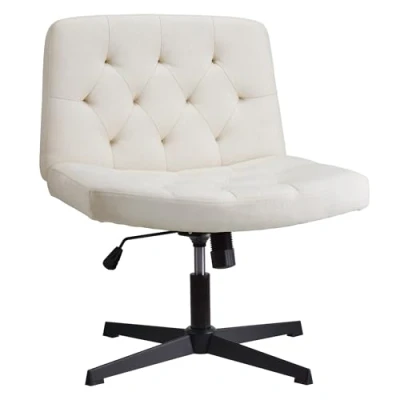 Immagine di WangPangzi sedia da ufficio senza braccioli, con a rotelle e rotelle, gioco regolabile in altezza, ergonomica, grande girevole (Beige)