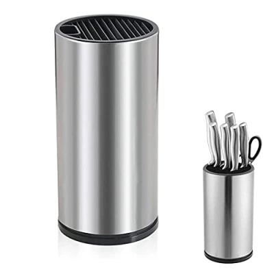 Immagine di Porta Coltelli Cucina, Portacoltelli in Acciaio Inossidabile, Ceppo Coltelli, Portacoltelli, Rotondo, con Foro Scarico e Fessura per Forbici, Posizionare Forbici