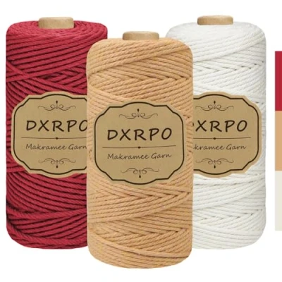Immagine di DXRPO Macrame Corda 3 mm x 300 m 3, Macramè Filo Cotone per Fai Da Te, Piante Sospese, Natale, Decorazione Boho(Naturale, Marrone, Rosso Scuro)