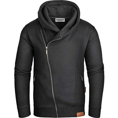 Immagine di Grin&amp;Bear Uomo Felpa con Cappucio Cerniera ad Angolo Nero, L, GEC016