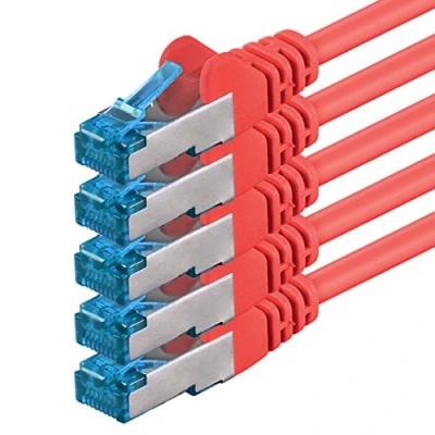 Immagine di 1aTTack.de, cavo di rete CAT6a da 1,5 m, rosso, patch 10000 Mbit/s, SFTP PIMF, 500 MHz, compatibile con CAT5, CAT6, CAT7, CAT8, per DSL, Internet, switch, router, set 5 pezzi
