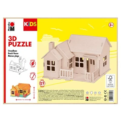 Immagine di Marabu KiDS Puzzle in legno 3D, motivo: casa sulla spiaggia, 27 pezzi, circa 19 x 14 cm, Colore, Large, 0317000000013