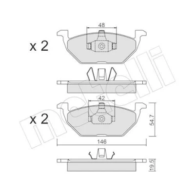 Immagine di metelligroup 22 0211 1 Pastiglie Freno Anteriori E Posteriori, Made in Italy, Pezzo di Ricambio per Auto/Automobile, Kit da 4 Pezzi, Certificate ECE R90, Prive Rame