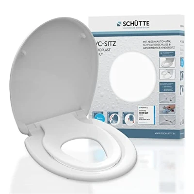Immagine di SCHÜTTE FAMILY WHITE Duroplast, sedile WC con abbassamento automatico e chiusura rapida, occhialini seggiolino rimovibile, carico massimo bianco