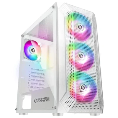 Immagine di EMPIRE GAMING Case PC da Gioco Ruby ARGB Mid Tower ATX, mATX, ITX Frontale Mesh Pannello Laterale in Vetro Acrilico 4 Ventilatori 3 Pins 5 Volt LED RGB Indirizzabile 120 mm MB Sync Bianco