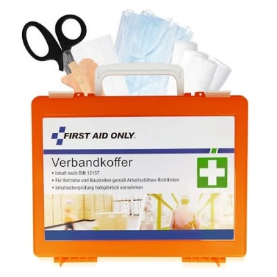 Immagine di First Aid Only Cassetta Pronto Soccorso Con Maniglia, Din 13157, Inclusi Vetri Divisori, Supporto Per Parete, Viti E Tasselli, Arancione, P 10020 1170 Gr