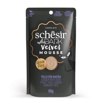 Immagine di Schesir After Dark, Gusto Pollo con Anatra in Mousse, Cibo Umido Completo per Gatti Adulti (Bustine 12 da 80g)