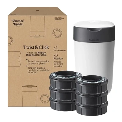 Immagine di Tommee Tippee Starter Set Mangiapannolini Twist And Click, Sistema Ecologico + 6 Ricariche Con Pellicola Greenfilm, 29.7 X 26.2 45 Cm