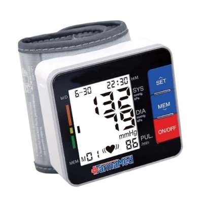 Immagine di FARMAMED Misuratore Pressione Arteriosa Sanguigna da Polso Digitale Portatile, 180 Memorie Totali, 2 utenti, grande schermo LCD, Custodia rigida in dotazione