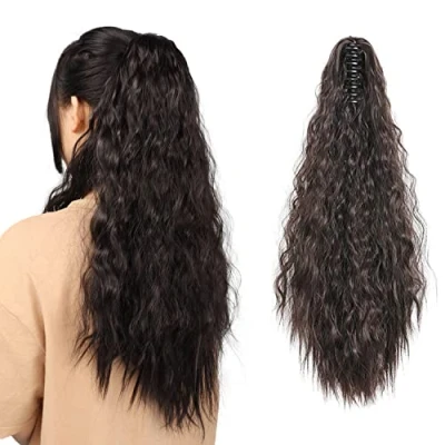 Immagine di Meiriyfa, Extension con coda di cavallo riccia per donne nere, 55,9 cm, capelli ricci e lunghi, clip artiglio, sintetici uso quotidiano feste, colore nero