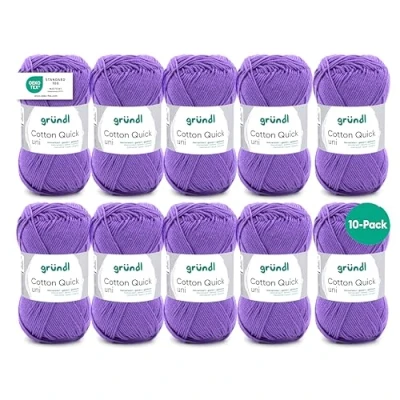 Immagine di Filato per maglia/uncinetto Gründl Cotton Quick Uni, 10 gomitoli da 50 g (filato dai vivaci colori 100% cotone, certificato OEKO TEX®, / 125 m, ferri: 3 4, x g), Viola
