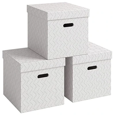 Immagine di Leitz von 61430001 Set di 3 contenitori con coperchio, 29 l, grande cartone riciclato, design geometrico, per scuola, studio e casa, pezzi, colore: Bianco