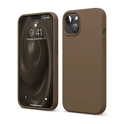 Immagine di elago Cover in silicone liquido compatibile con iPhone 13 (6.1&quot;), custodia premium, protezione completa antiurto a 3 strati, morbida microfibra che previene i graffi, colore: marrone.