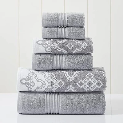 Immagine di Modern Threads Set da 6 pezzi, 2 asciugamani bagno, per le mani, tinti in filo jacquard/set di tinta unita Charlize Stone