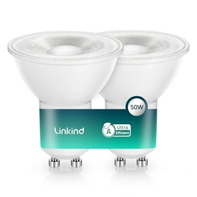 Immagine di Linkind lampadina LED GU10 ultra efficiente, 2W sostituisce 50W, 4000K bianco neutro con efficienza energetica A, non dimmerabile 360Lm, ampio angolo di emissione 36, Pacco da 2