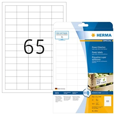Immagine di HERMA Etichette per Marcatura, 38,1 x 21,2 mm, Adesive A4 Stampante, 65 Foglio, Bianco