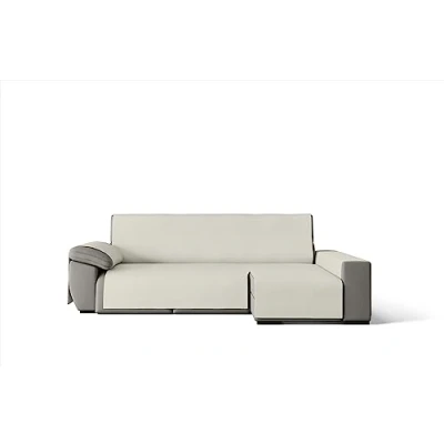 Immagine di GAMUSI Copridivano pratico in cotone Chaise Longue 200 cm Destra (fino a 230 di larghezza) colore ecru