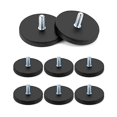 Immagine di QWORK 8 Pezzi Magneti Al Neodimio Gommati Ø 43mm Con Filettatura Esterna M6, Rotondi In Gomma, Forza Adesiva 10kg