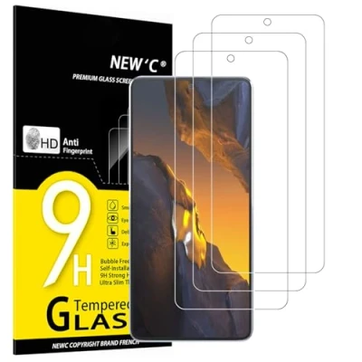 Immagine di NEW&#039;C 3 Pezzi, Vetro Temperato per Xiaomi POCO F5, Pellicola Prottetiva, Senza Bolle, Durezza 9H, 0,33mm Ultra Trasparente, Resistente