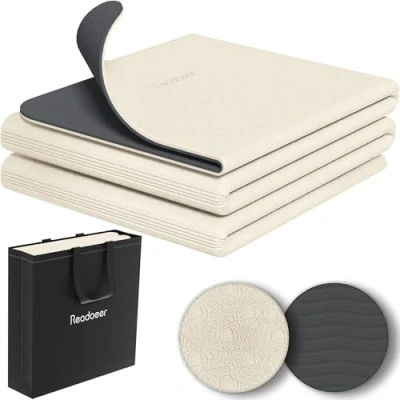 Immagine di tappetino da yoga pieghevole viaggio, spessore 6 mm, antiscivolo in TPE per esercizi di pilates, 182,9 cm lunghezza x 61 larghezza 0,6 (bianco latte + grigio scuro)