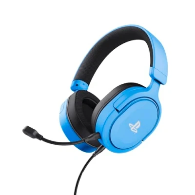 Immagine di Trust Gaming GXT 498B Forta Cuffie PS5 e PS4 Licenza Ufficiale PlayStation 5, Driver 50 mm, Audio 3D, Cavo da 1,2 m, Microfono Staccabile, Jack 3.5 Cablate, Blu