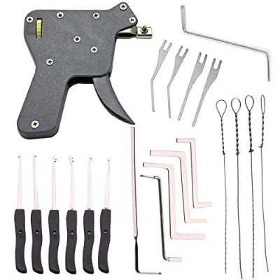 Immagine di Loboo Idea fabbro Tool kit apriporta apriporta, tra cui una pistola per grimaldello, estrattore chiave rotto 10 pezzi e 5 chiavi di tensione professionista principianti