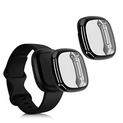 Immagine di kwmobile Set 2X Custodia Smartwatch Compatibile con Fitbit Versa 3 / Sense Cover Case Silicone Protezione Orologio Fitness Nero/Trasparente