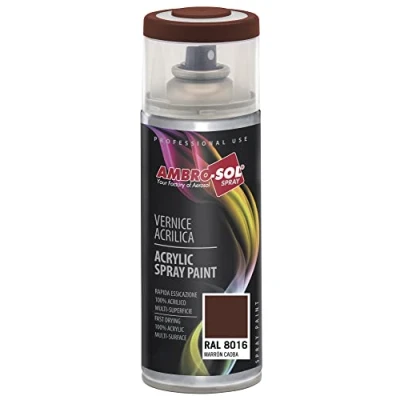 Immagine di Ambro Sol V4008016 Smalto Acrilico Multiuso, Vernice Brillante per Interni ed Esterni, Adatto Qualsiasi Tipo di Materiale, Bomboletta Spray in Banda Stagnata Riciclabile 400 ml, Marrone Mogano