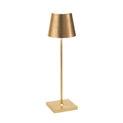 Immagine di Zafferano, Lampada Poldina Pro con Foglia Color Oro, da Tavolo Ricaricabile e Senza Fili Controllo Touch, Utilizzabile come Interni, Dimmer, 2200 3000 K, Altezza 38 cm