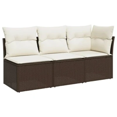Immagine di vidaXL Divano da Giardino a 3 Posti con Cuscini in Polyrattan Marrone