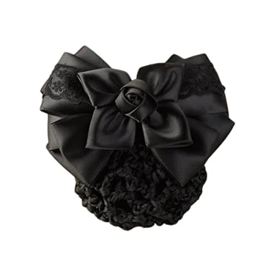 Immagine di Rete per capelli da donna con fiocco in raso, accessorio chignon hostess, banche, alberghi, ristoranti, nero