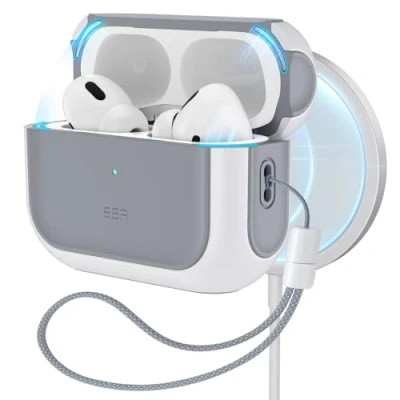 Immagine di ESR Cover per AirPods Pro 2/1 Generazione (2023/2022/2019), Custodia (USB C/Lightning Cable), Abilitata a MagSafe, Protezione Dalle Cadute, Chiusura Magnetica, Bianco