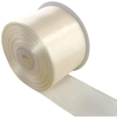 Immagine di AERZETIX C55681 Rotolo di nastro raso satinato 50mm x 25m colore crema striscia imballaggio regalo decorazione matrimonio compleanno festa in poliestere