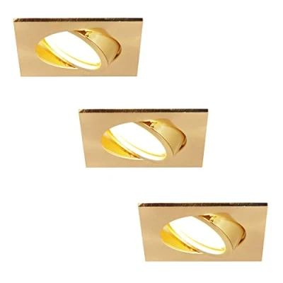 Immagine di HCFEI Faretto da incasso a LED ultra piatto, 425 lumen, 230 V, 5 W, dimmerabile, alloggiamento angolare, orientabile, oro opaco (3 pezzi, bianco caldo)