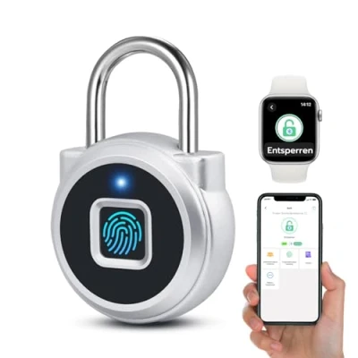 Immagine di Fingerprint Lock, Piccolo Lucchetto, Lucchetto Impronta Digitale Con App, Serratura Smart Impermeabile IP65, Armadietto