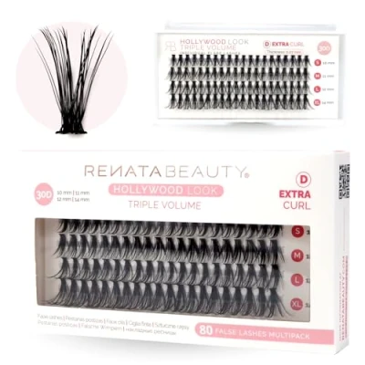 Immagine di Renata Beauty 30D TRIPLE Volume [D Curl] Extension Ciglia Finte Cluster Confezione da 80 Pezzi 10 14 mm di Singole Aggiungi Intensità e 3D Banda Trasparente