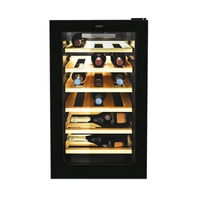 Immagine di Candy DiVino CWC 021 ELSP/NF Cantinetta Vino, 21 Bottiglie, App hOn con Tecnologia Vivino, Ripiani in Legno, Monozona, 39 dB, Classe G, 40x55x70 cm, Nero [Classe di efficienza energetica G]